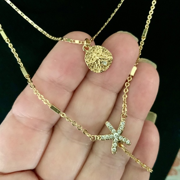 Lilly Pulitzer NECKLACE Gold Seascape Starfish Layered Chain CRYSTAL Charm NWT - Picture 12 of 14